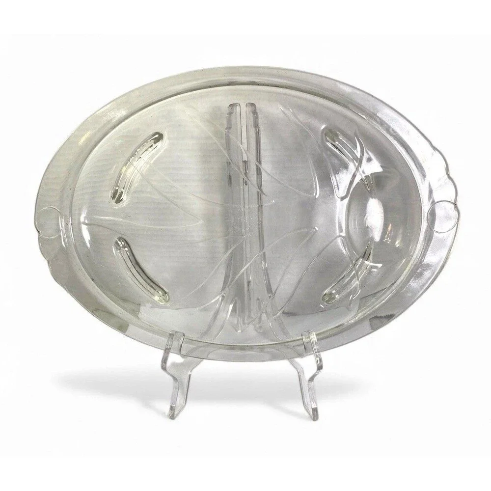 Vintage Pyrex Tree of Life Footed Meat Serving Platter Clear Glass 815-B